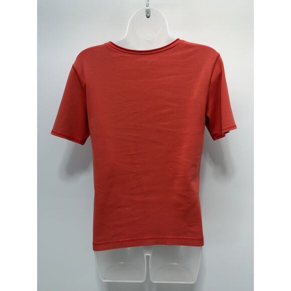 Chicos Shirt Womens Size S (Chicos 0) Orange V-Neck Short Sleeve Tee - Picture 2 of 5